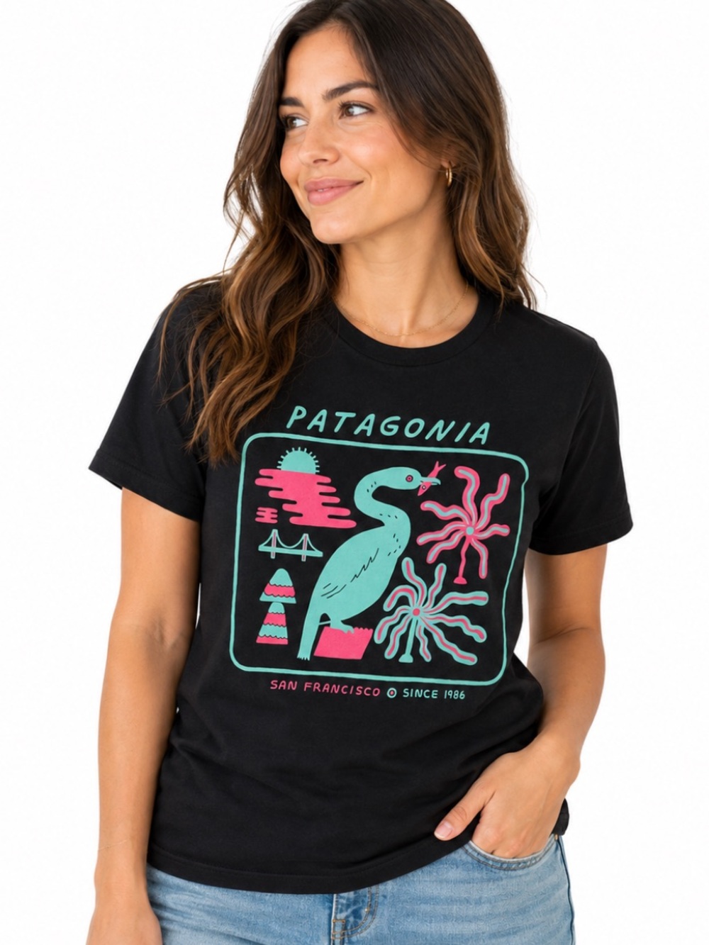 Patagonia San Francisco Heron Graphic T-Shirt Black Women’s Small